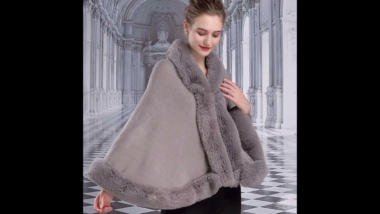 fur cap shawl and fur poncho beautiful designs 2024 for women