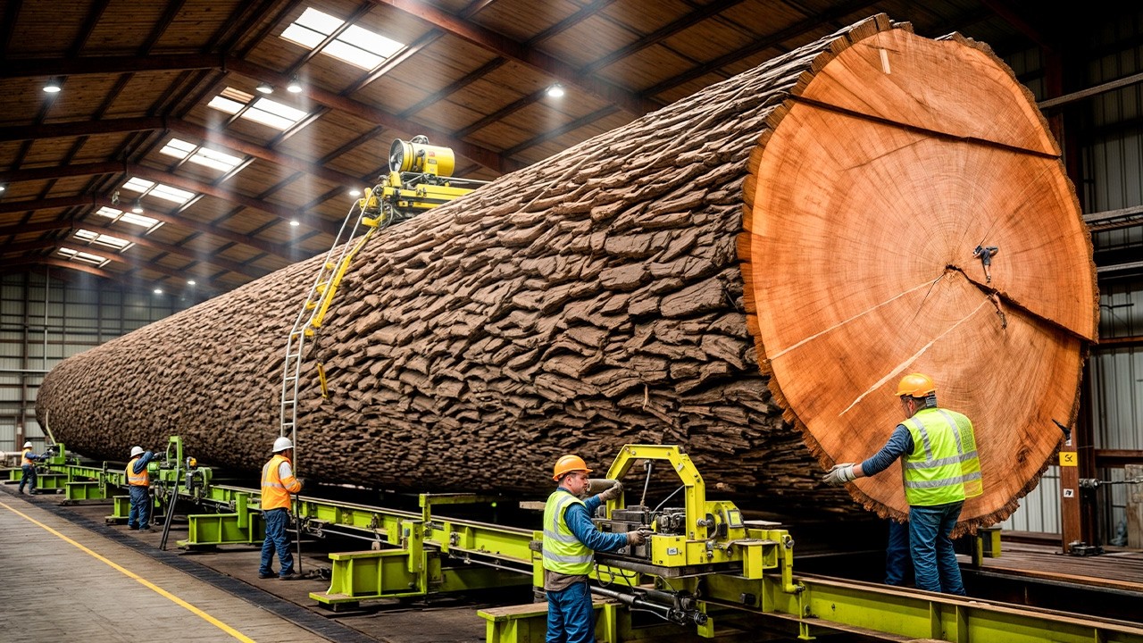 &Agrave; l'int&eacute;rieur de la Scierie qui transforme 350 Millions de m&sup3; de Bois par An