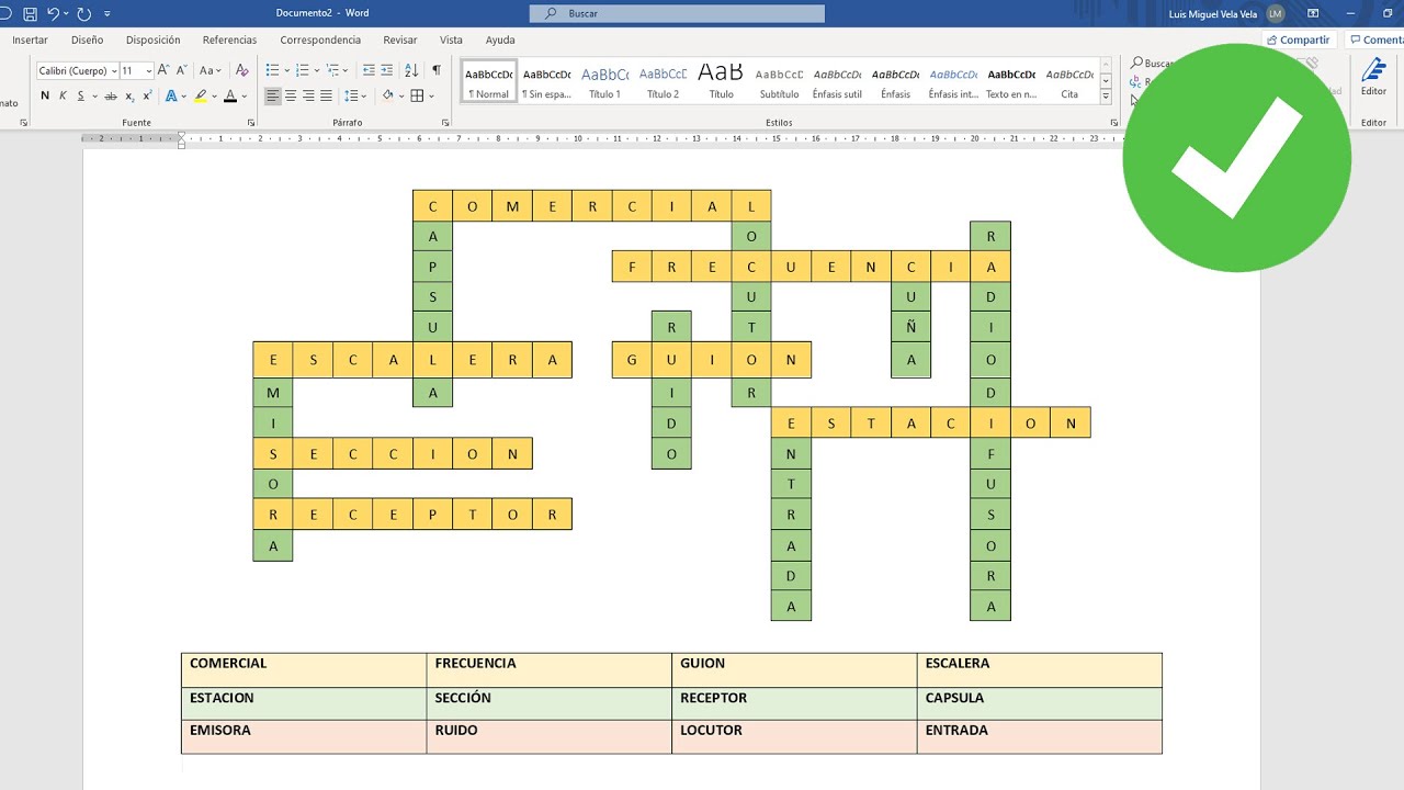 Como hacer un crucigrama en Word