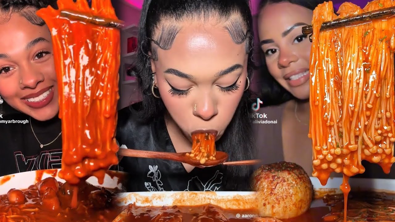EXTREMELY crunchy  Enoki Mushrooms Mukbang Compilation