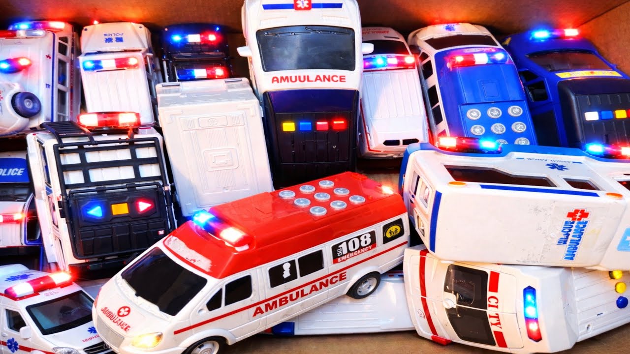 🚑🚒🚓 Ambulance, Fire Engine & Police Car Siren Run with Roof Balloons | Epic Slope Challenge