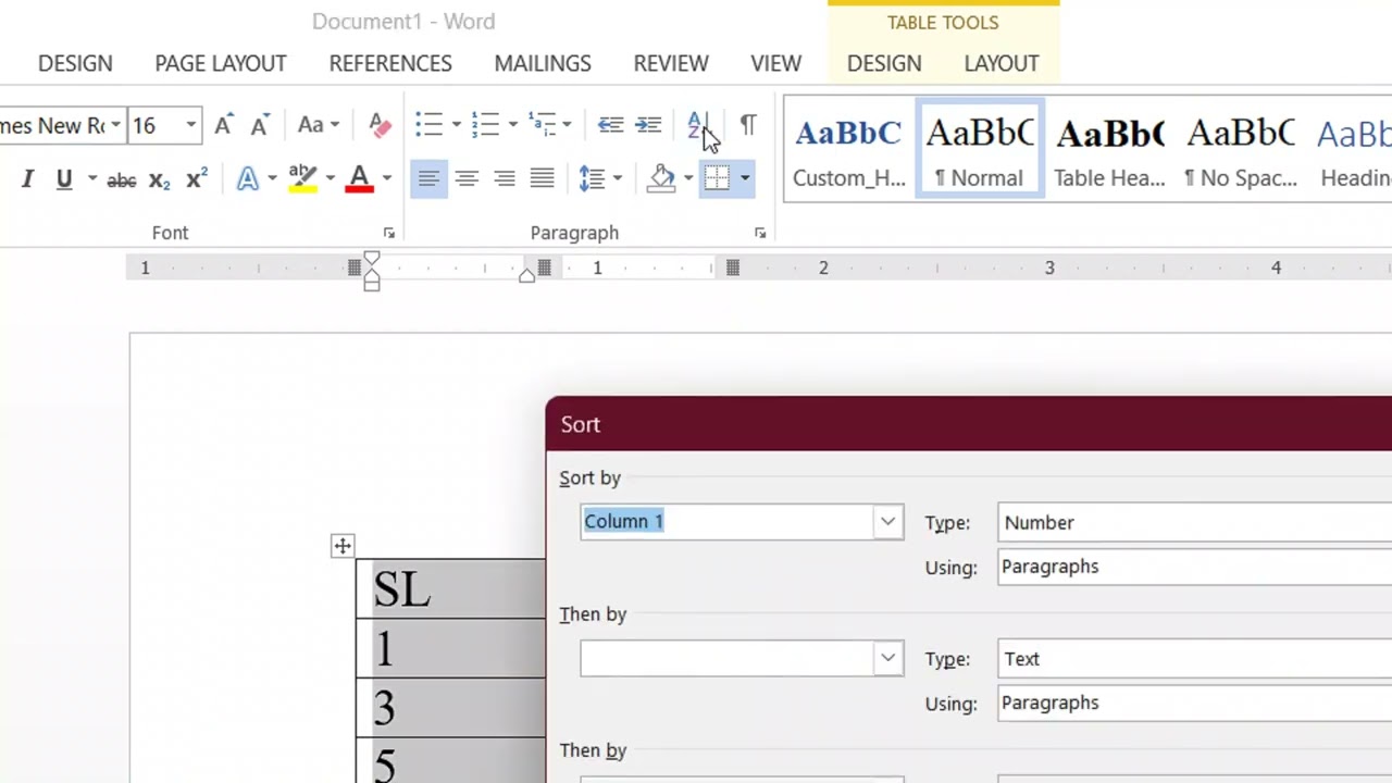 Ascending or Descending number in MS word