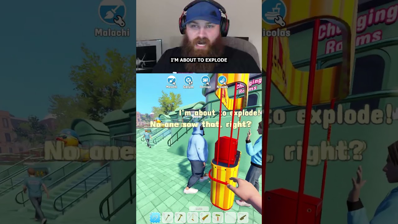 CaseOh wkracza do laguny z wodą w symulatorze parku wodnego