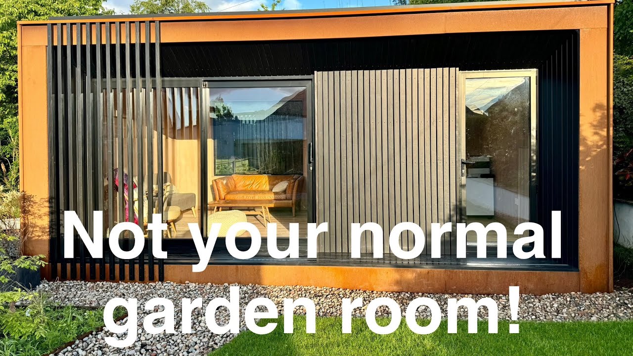 A contemporary garden studio using Corten steel, black timber cladding and a plywood lined interior