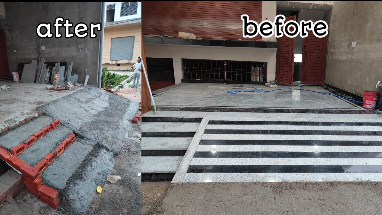 Ghar ke bahar Ramp kaise banaen || black and white granite ramp fitting ||