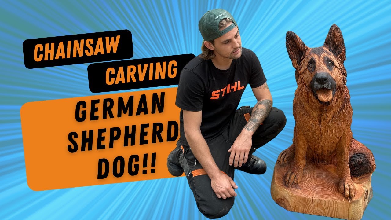 AMAZING GERMAN SHEPHERD - CHAINSAW CARVING! #woodworking #demonstration #dogs #germanshepherd
