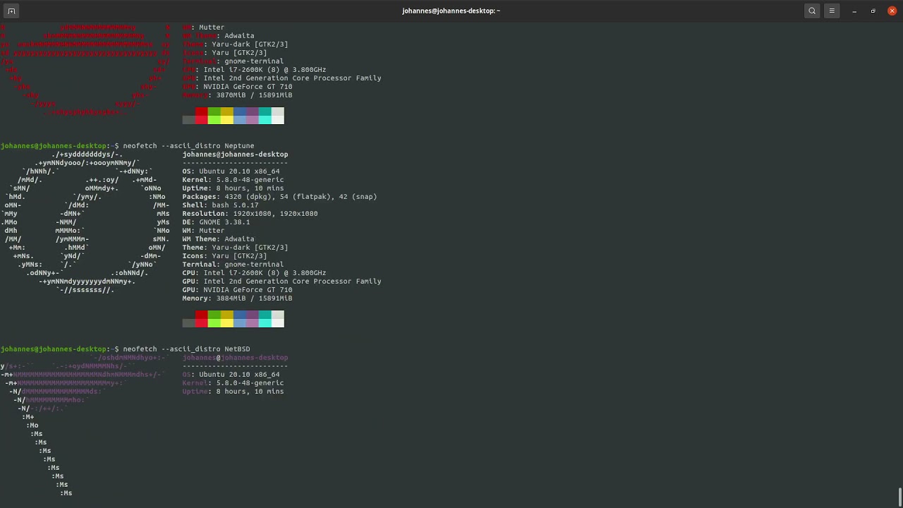 Neofetch - Alle ASCII Distros