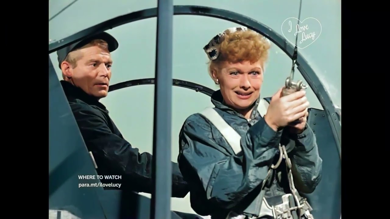 (COLORIZED) I Love Lucy - Bon Voyage: Lucy Jumps out of a helicopter!  Classic TV in Color