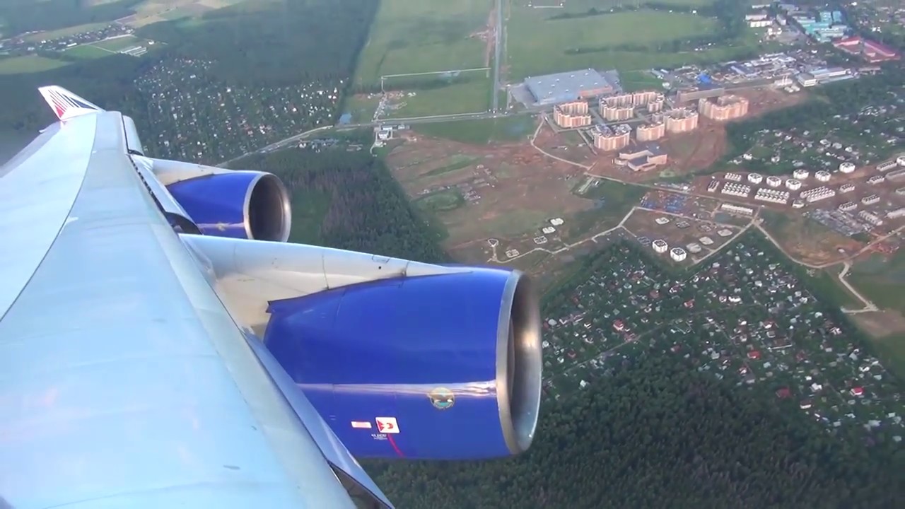 Boeing 747 400 Transaero, take off from Vnukovo.