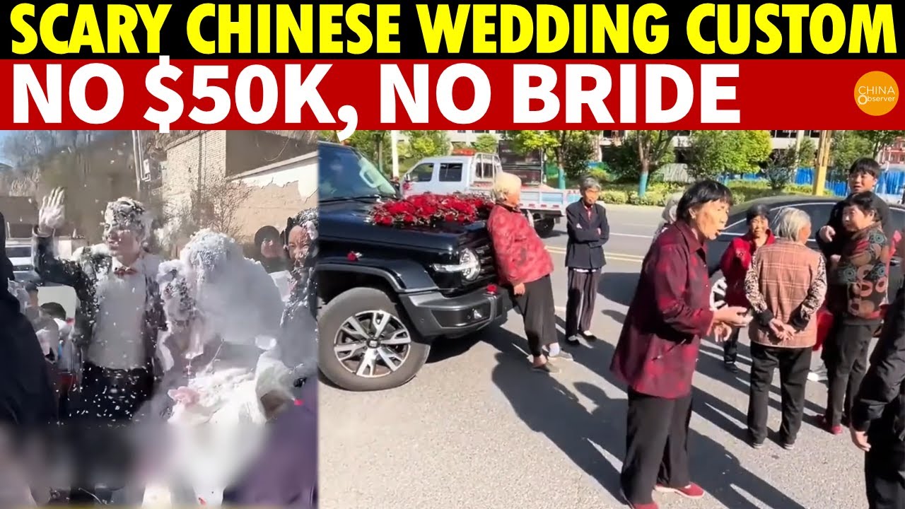 Odd Chinese Wedding Scene: Aunties Intercepts Bride, Asks for Cash; Couple Sprayed Into Foam