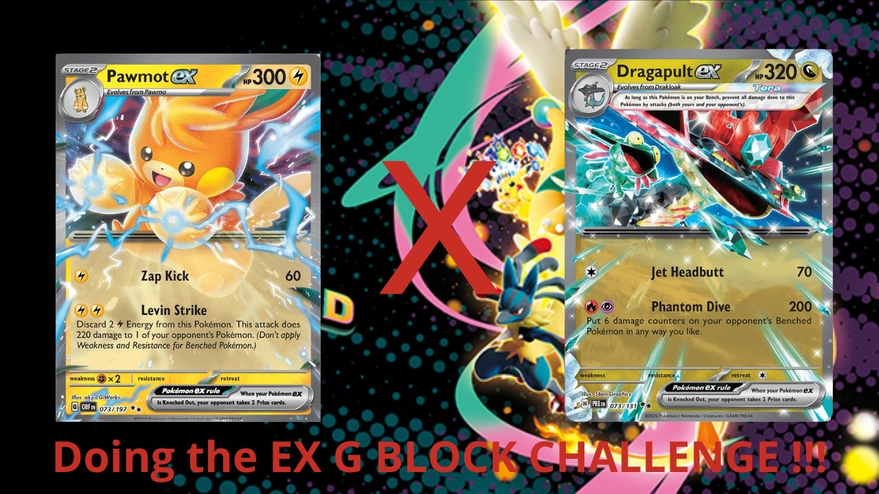 Doing the ex G BLOCK CHALLENGE !!! (Pawmot ex VS Dragapult ex) Pokémon TCG Live