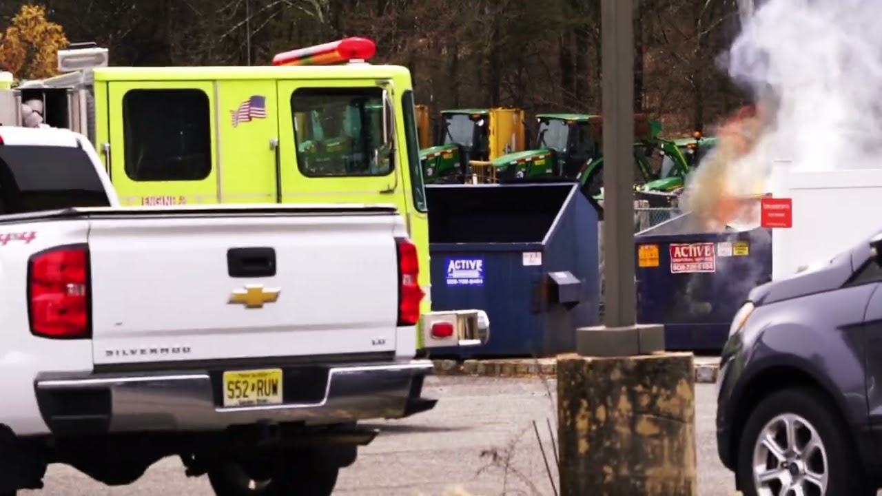 WHITEHOUSE STATION NEW JERSEY WORKING DUMPSTER FIRE 3/17/23  HUNTERDON COUNTY ROUTE 22 OUTSIDE FIRE