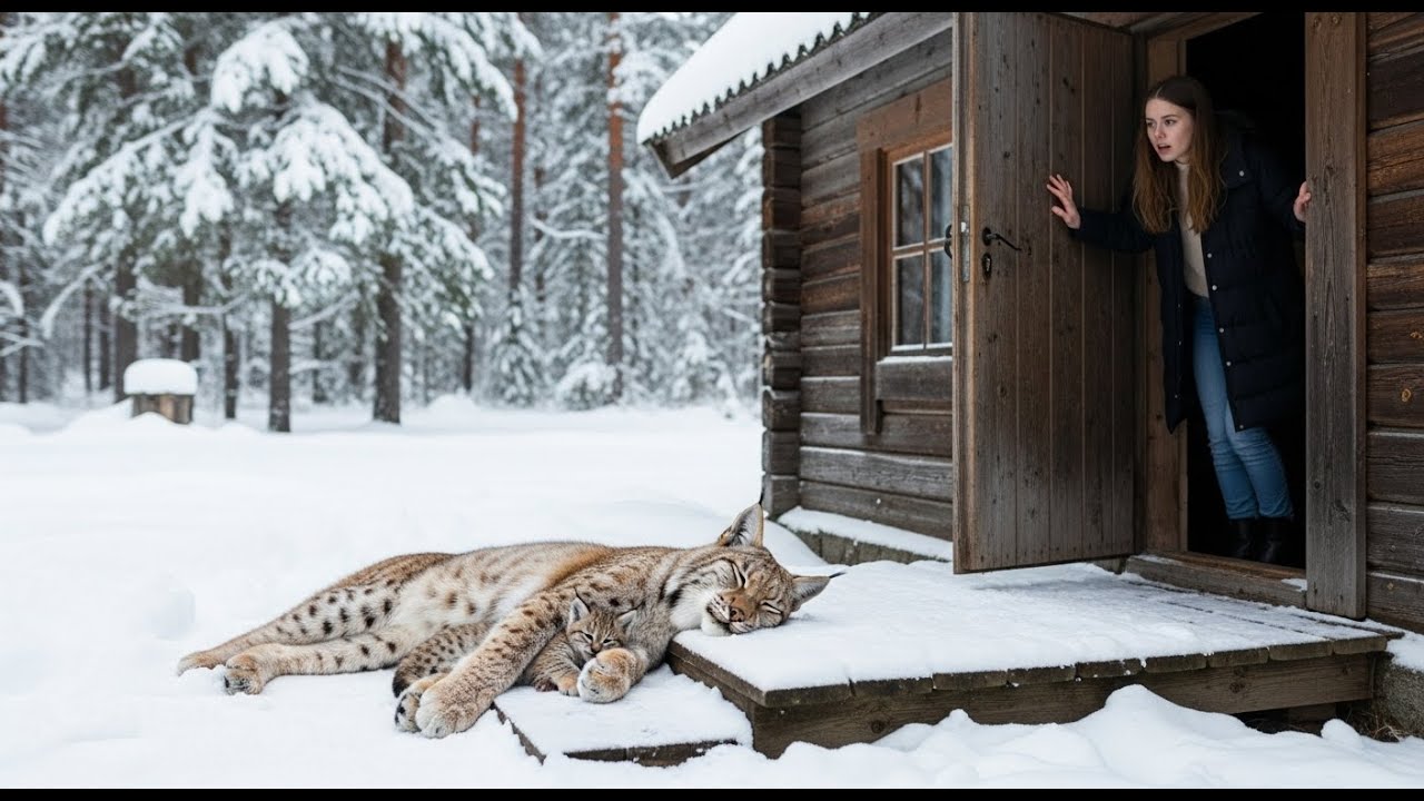 A Mother Lynx Carried Her Kitten to a House—Then A Woman Stepped Outside and Rescue them