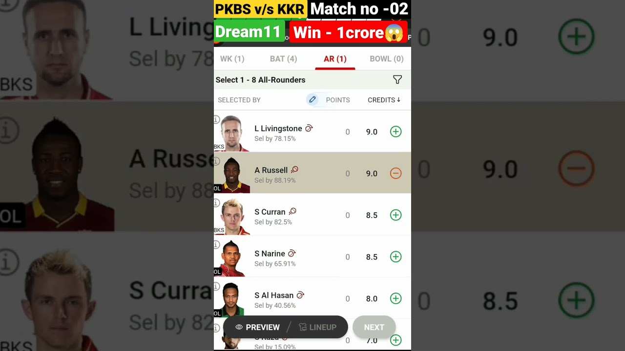 PBKS v/s KKR 😱🇮🇳🔥 #dream11 #playing11 #ipl2023 #matchprediction #win1crore