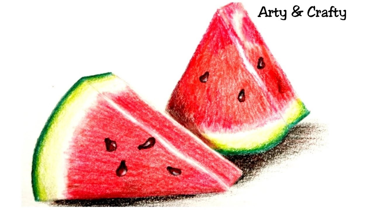 Realistic Watermelon #How to Draw WATERMELON #Drawing Water Melon With Coloured Pencil#Fruit Drawing