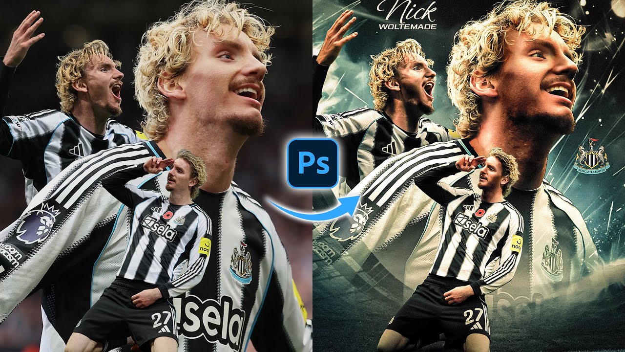 How to create a cool football poster design in Photoshop | Nick Woltemade - Newcastle United F.C.