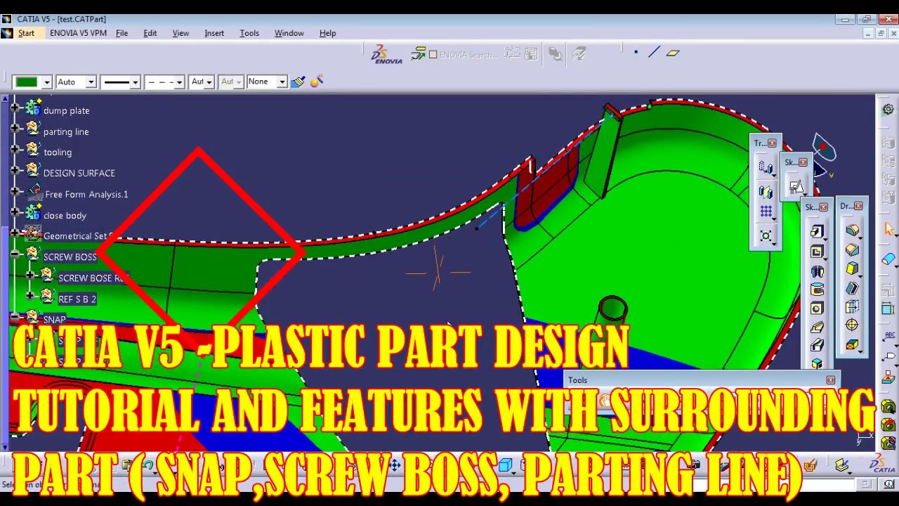 Catia V5- Plastic Part Design-Part with features(Surrounding surface), Powercopy,Parting Line