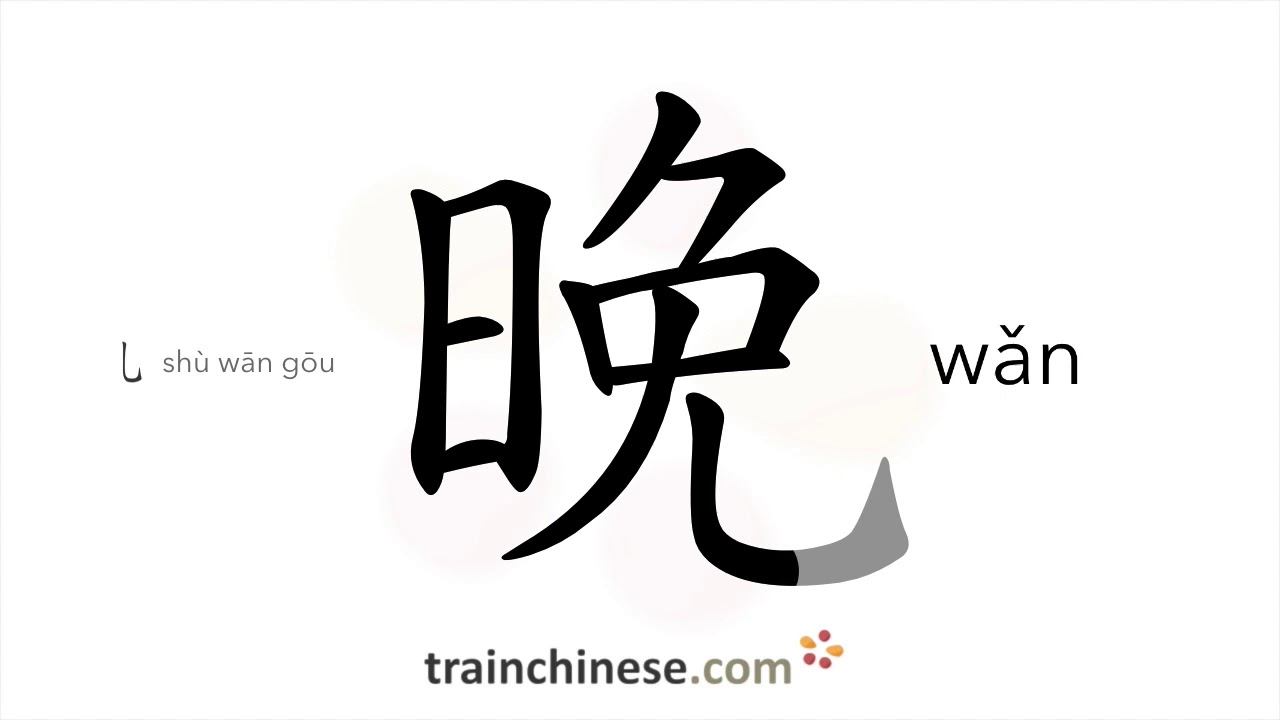 How to write 晚 (wǎn) – evening – stroke order, radical, examples and spoken audio