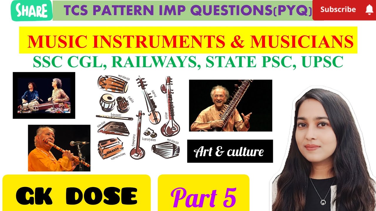 MUSICIANS & MUSICAL INSTRUMENTS II IMP MCQs II CLASS 5 II STATIC GK II ART & CULTURE II SSC CGL 2023
