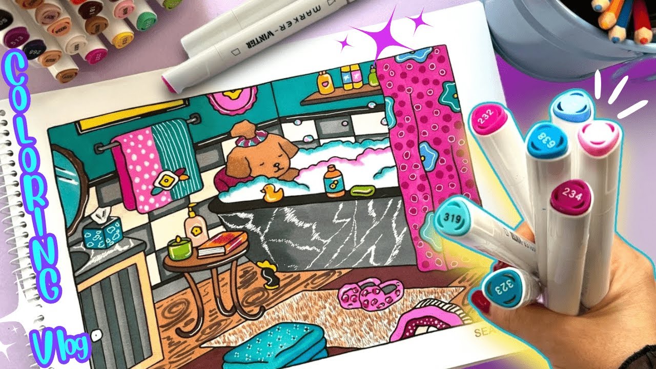 ASMR Adult Coloring Book 🛁 Color Bobbie Goods with Me (Marker sounds) #adultcoloring #asmr
