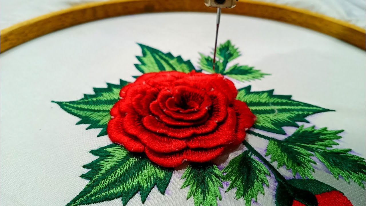3d flower embroidery machine / Rose flower embroidery tutorial / flower embroidery design
