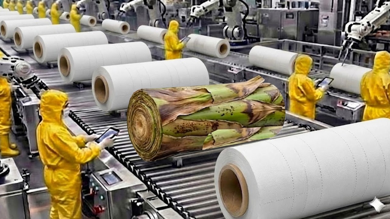 Inside The Largest Modern Banana Stem Factory & Toilet Paper Production Process (Full Process)
