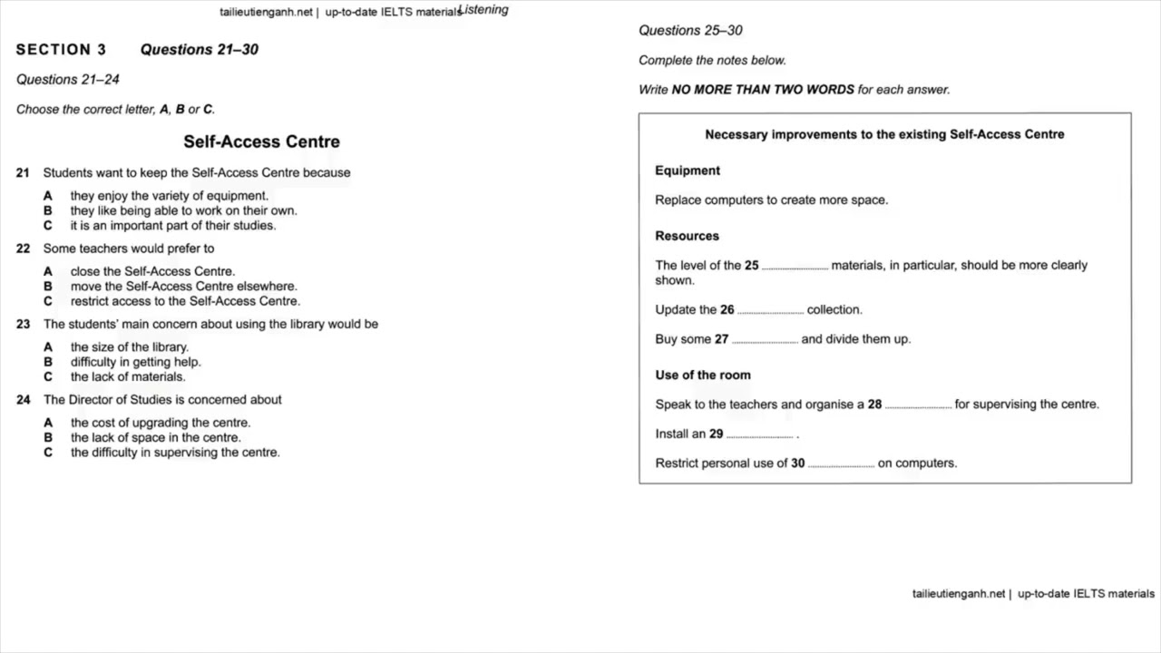 Self-Access Centre | IELTS LISTENING TEST | SECTION-3