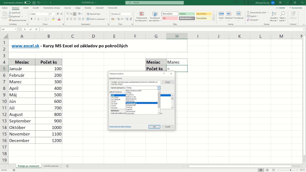 Funkcia VLOOKUP v Exceli