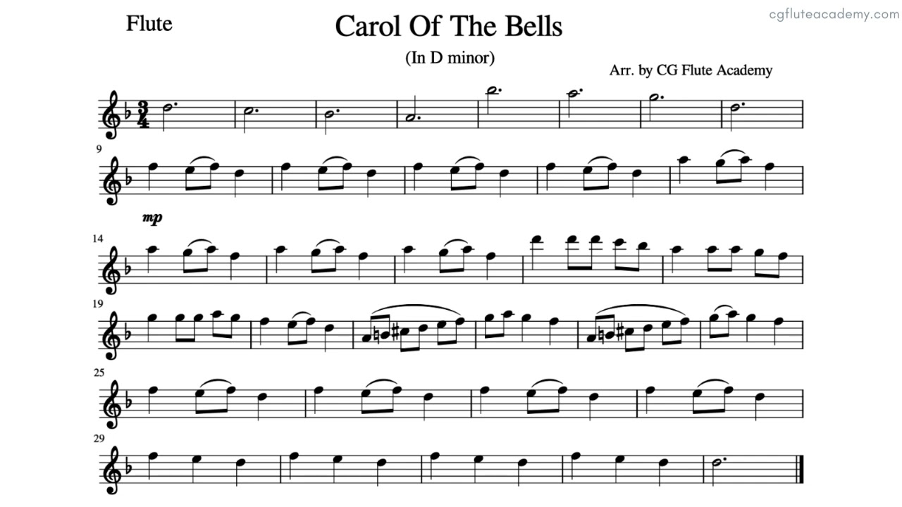 Carol Of The Bells ♩= 90 (Slow) Flute & Piano midi with metronome