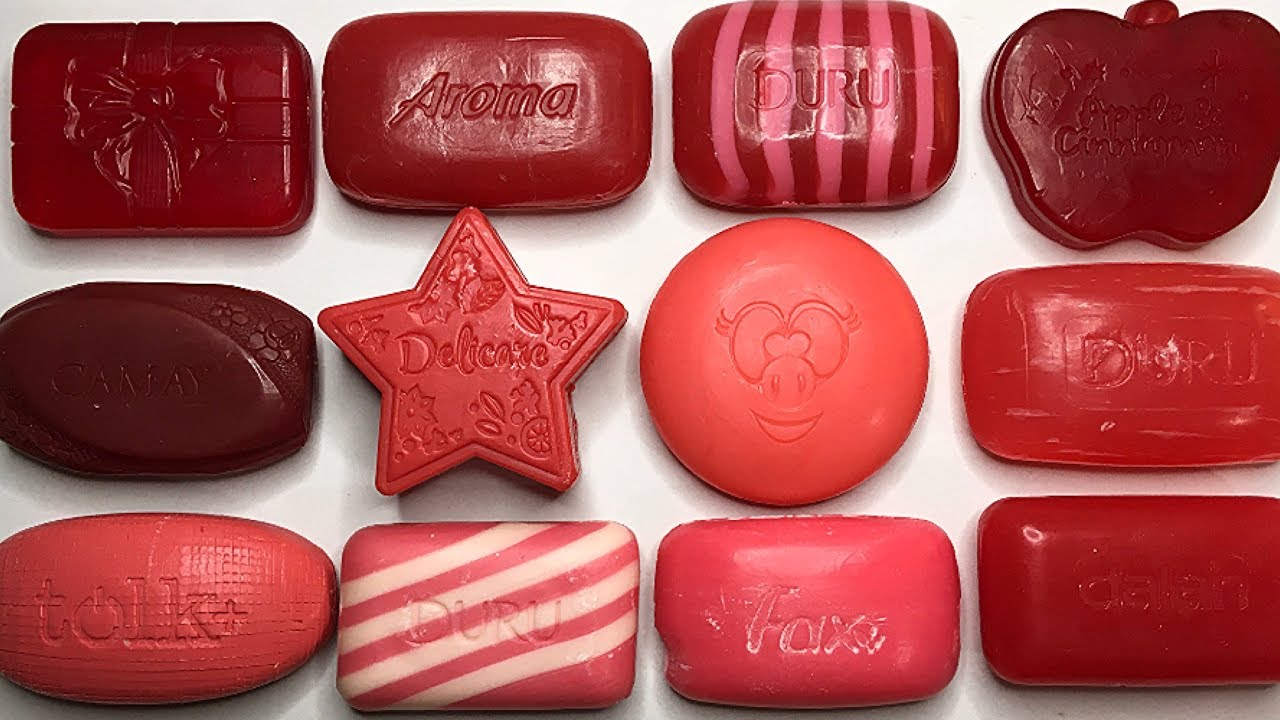 Red soap set. Asmr cutting dry and soft soap. Satisfying video. Relaxing sound. Асмр мыло