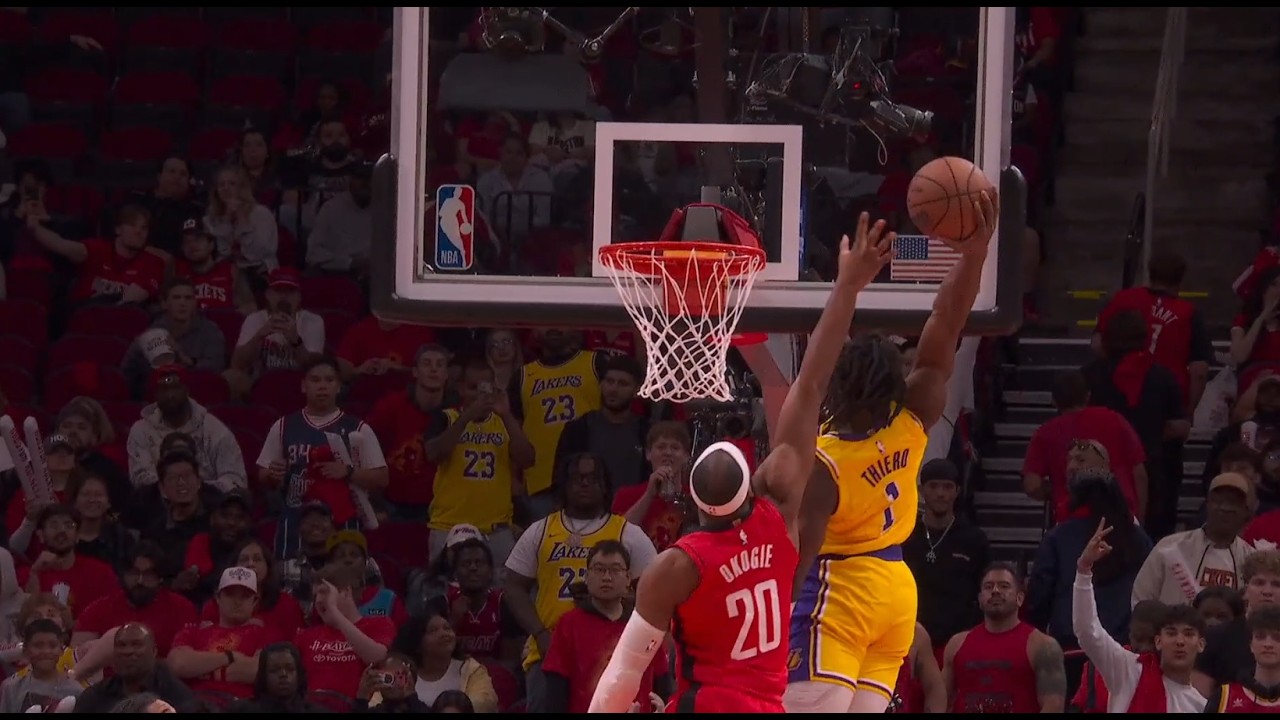 Adou Thiero extends his arm as much as he can for the nasty, powerful putback dunk in game 6