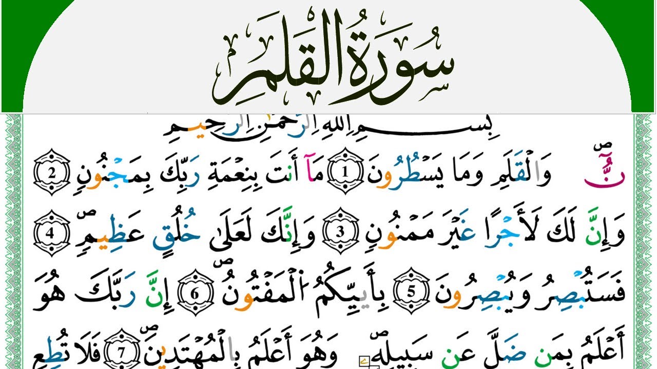 سورة القلم مكتوبة محمد سايد Surah Al kalam  برواية ورش عن نافع من طريق الازرق