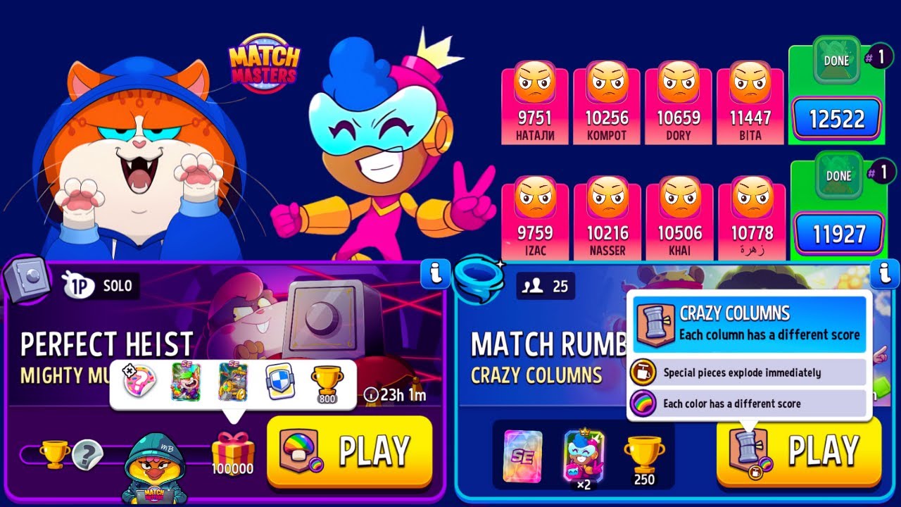 Mighty Mushrooms + Rainbow Solo Challenge Perfect Heist/ 25 players Rumble Crazy Columns + Rainbow