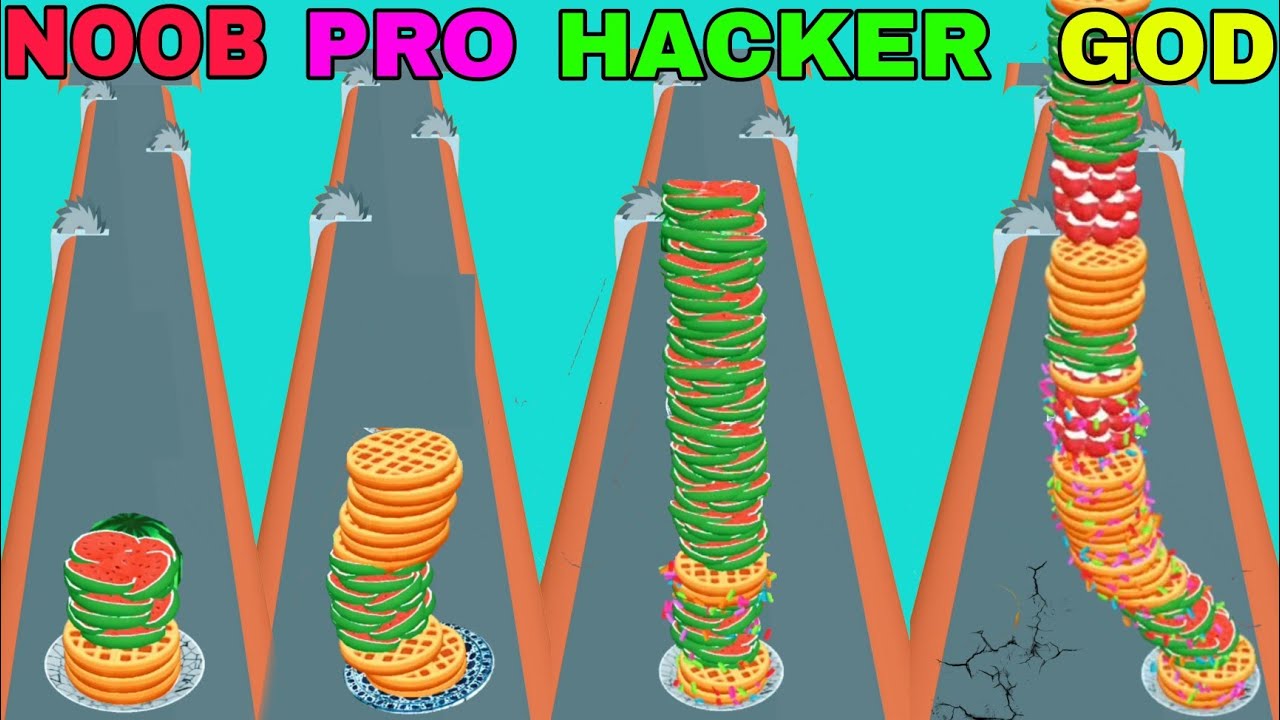 NOOB VS PRO VS HACKER VS GOD in Pancake rush - Cake run 3d