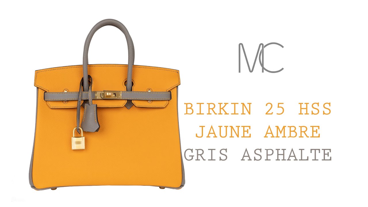 Hermes Birkin HSS 25 Bag Jaune Ambre / Gris Asphalte Gold Hardware • MIGHTYCHIC •
