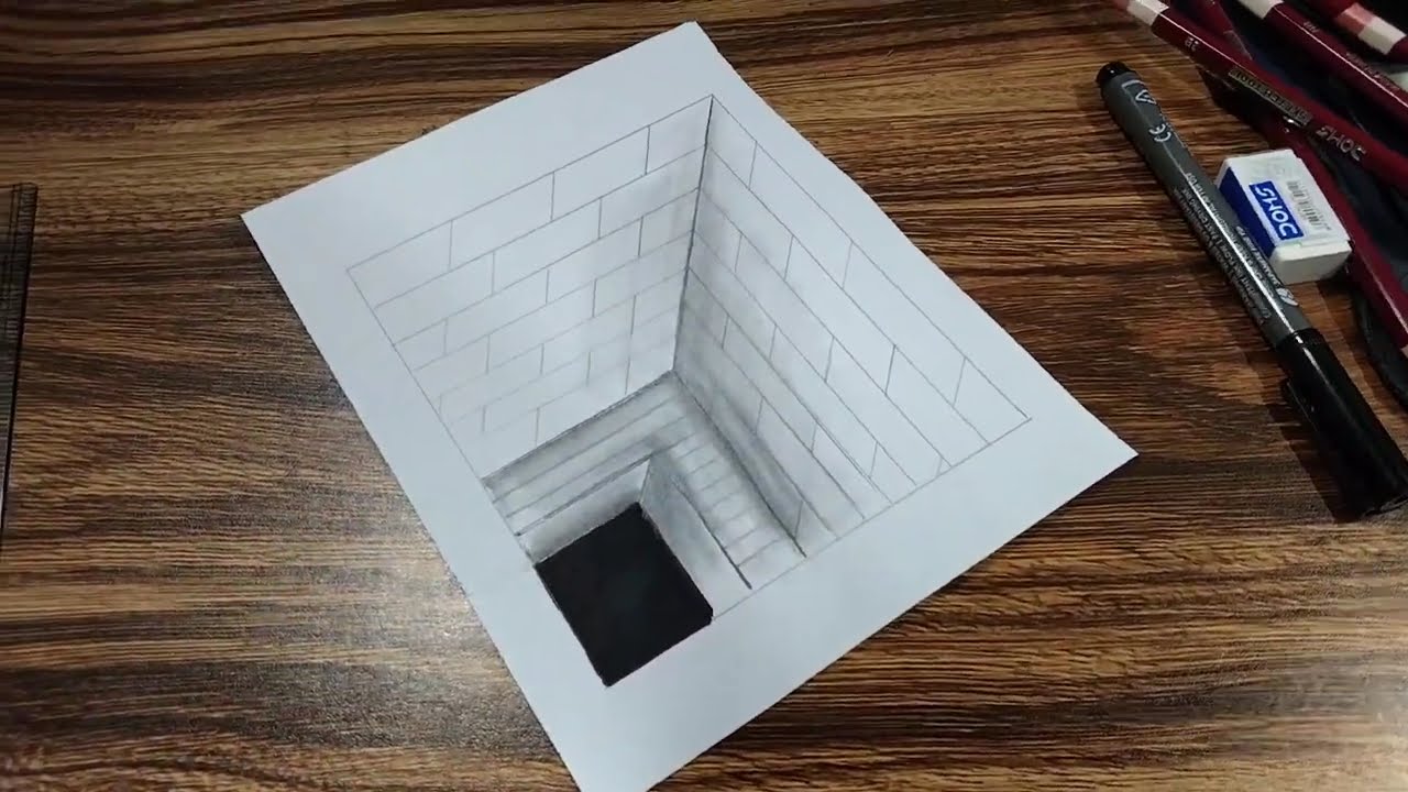Realistic 3D Hole Drawing with Bricks | Step by Step Illusion Art