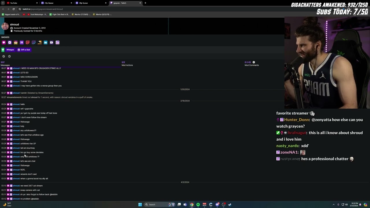 Wake Checks Shroud's Logs in Graycen's Chat