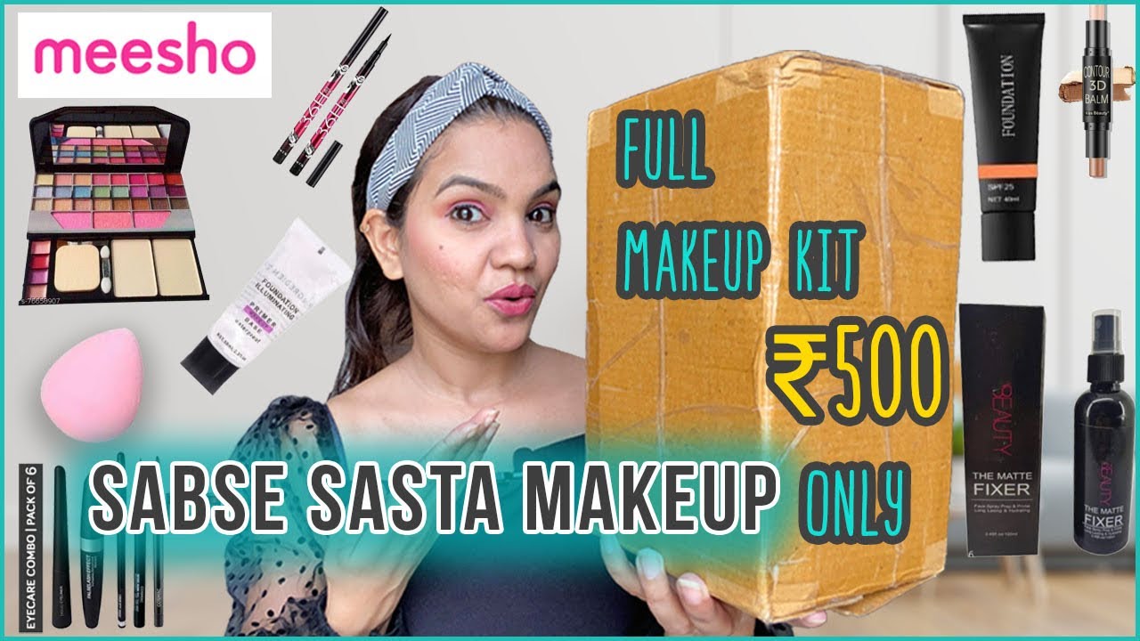 Trying World's CHEAPEST Makeup Kit from MEESHO Only 500 | Full Face Of सस्ता Makeup