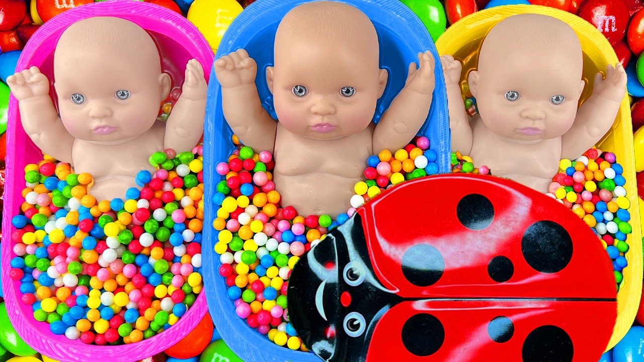 4 Minutes Satisfying with Full of 3 Rainbow BathTubs Candy with M&M's & Magic Slime Cutting Video