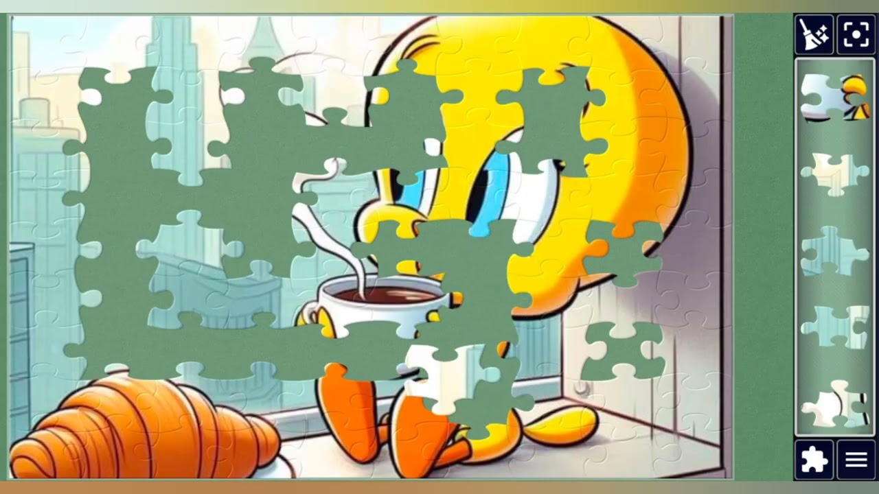 Tweety Enjoying Coffee ☕🥐🐥🧩 cute jigsaw puzzle 🧩//@jigsawart4512 