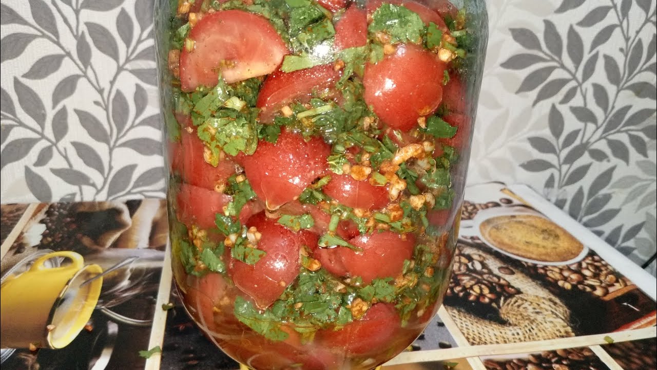 Помидоры 🍅 по-корейски в трёхлитровой банке, за одну ночь. Как приготовить быстро и вкусно.