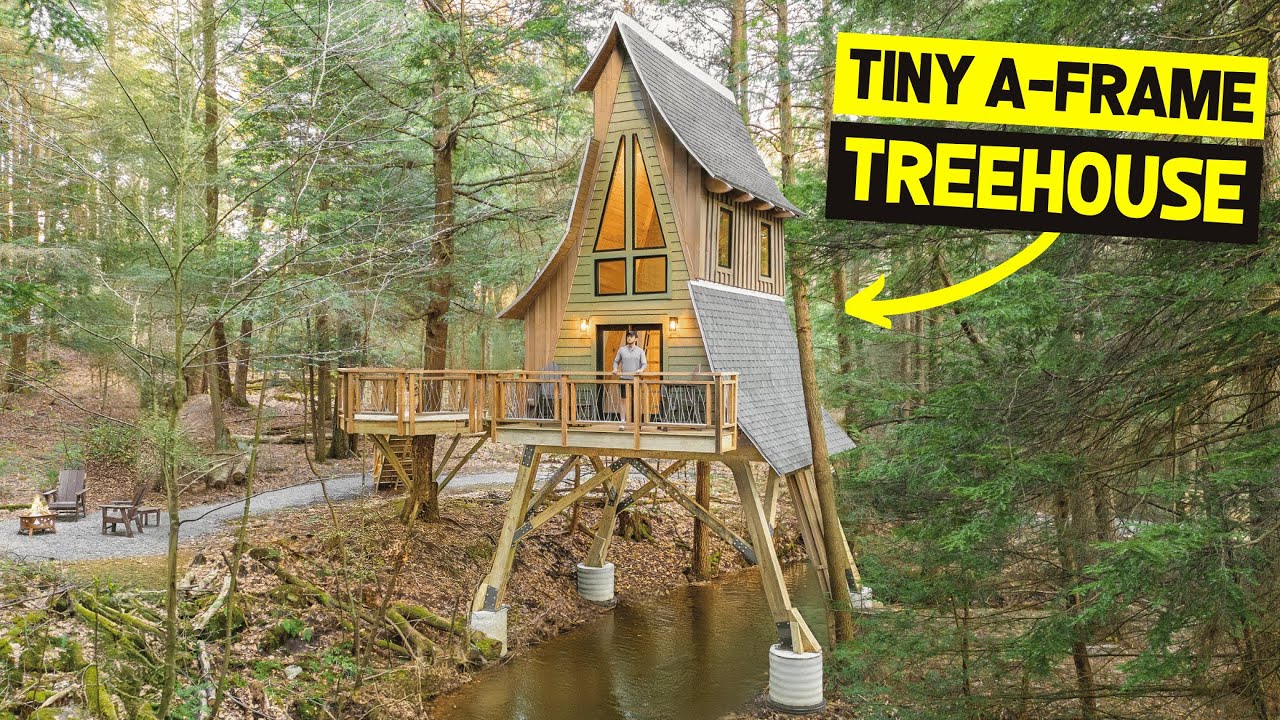 FAIRYTALE LUXURY TINY HOME A-FRAME TREEHOUSE Over Water! (Airbnb Tour)