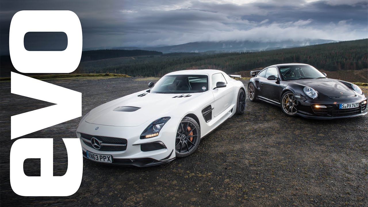 Mercedes SLS AMG Black vs Porsche 997 GT2 RS | evo TRACK BATTLE