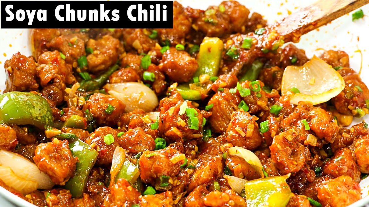 Soya Chili Recipe - Chili Soya Chunks Recipe | Soyabean Chili