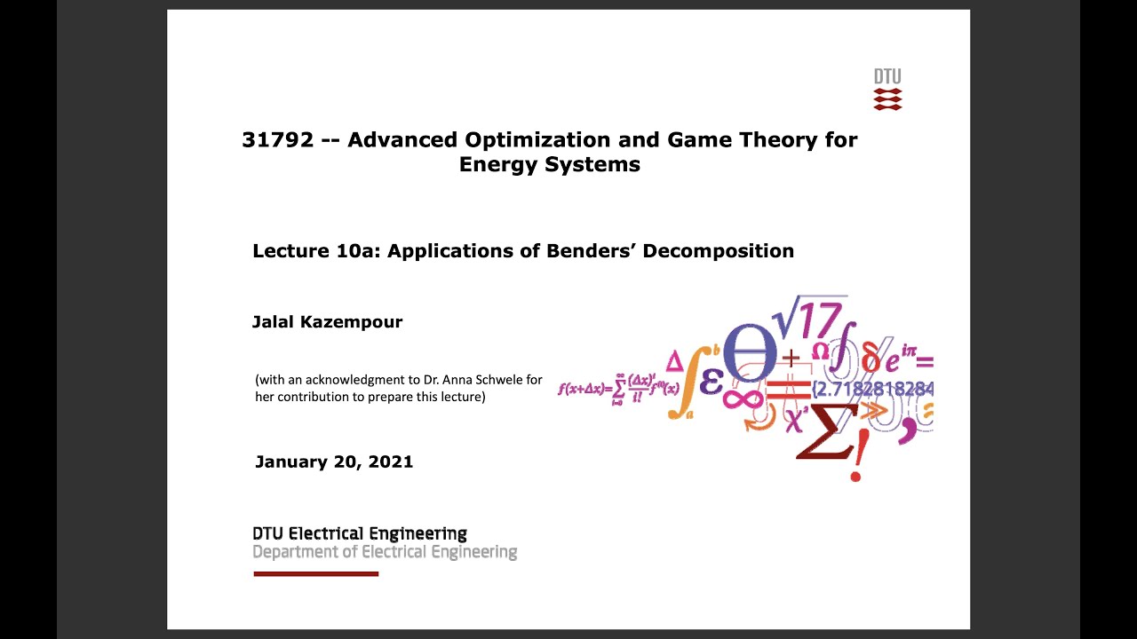 Lecture 10a: Benders’ decomposition: Applications