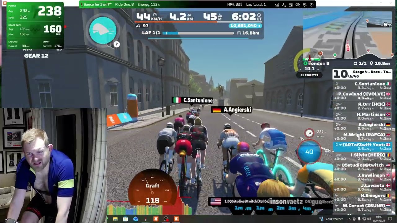 Tour de Zwift - London 8 - my ZRS im vs people with 30% more power 2026 01 29