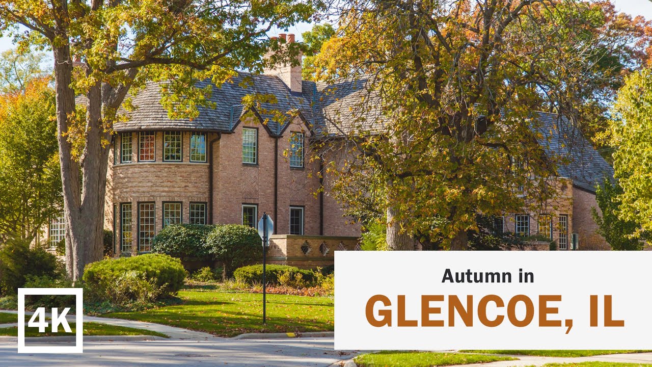 [4K] 🇺🇲🍁 Autumn in Glencoe, IL. Relaxing Walk. Part 2.  Streets, Glencoe Beach