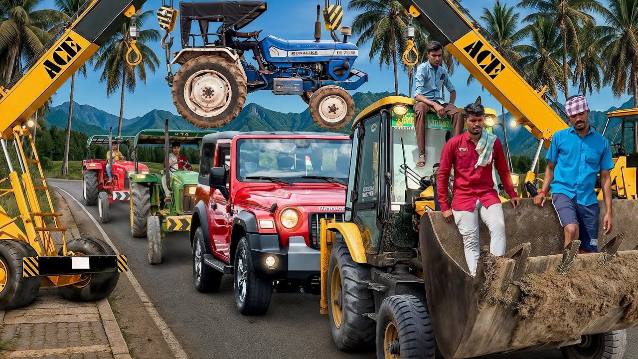 JCB 3DX Loading Mud in TATA Tippers&Tractors, Swaraj 855 FE, New Holland 3630 4x4 Tractor Thar Truck