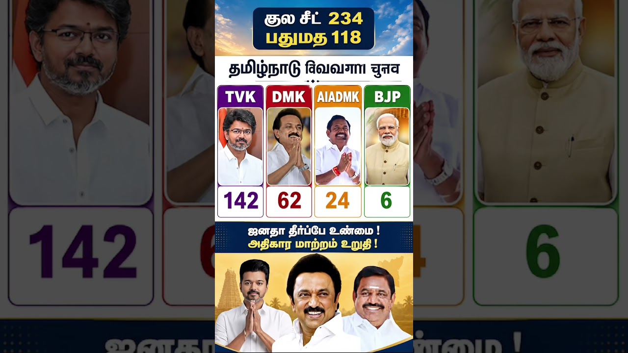 Tamil Nadu Opinion Poll 2026: Total 234 Seats, Majority 159; After Alliance #tamilnaduelection2026