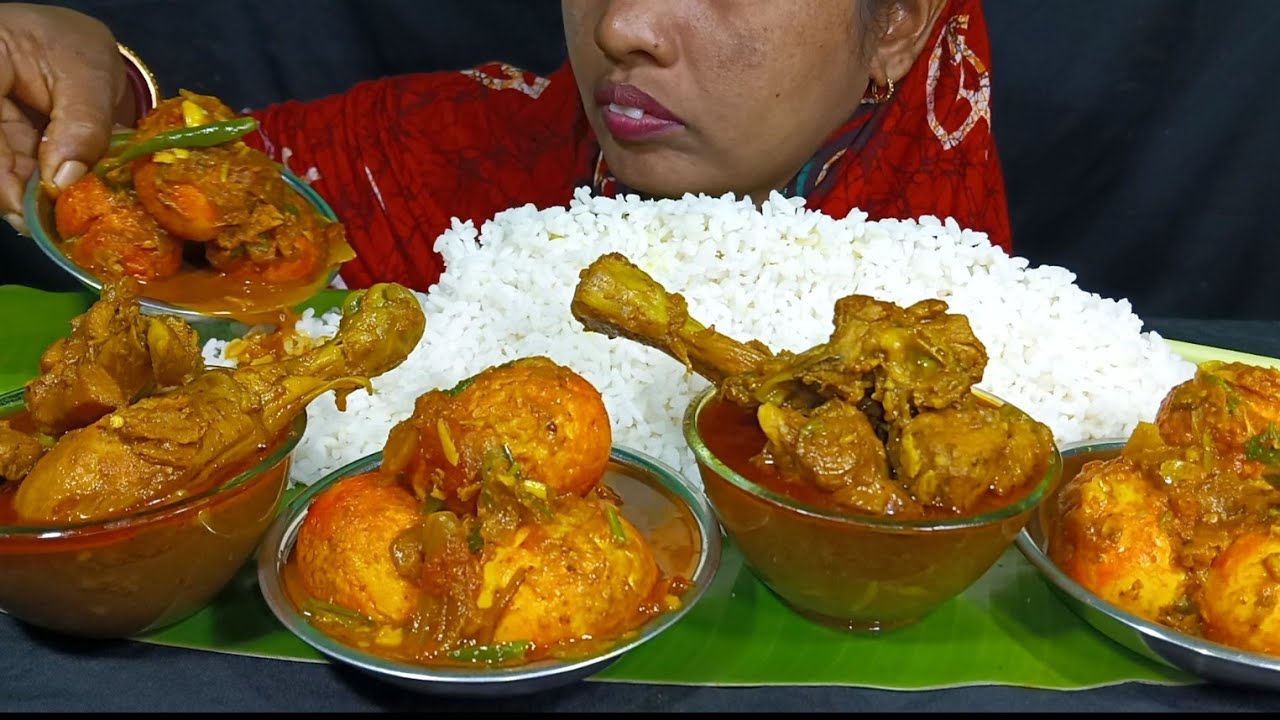 EATING SPICY 🔥 CHICKEN CURRY 🥵, SPICY 🔥 EGG CURRY WITH RICE//EATING SHOW, MUKBANG, ASMR 